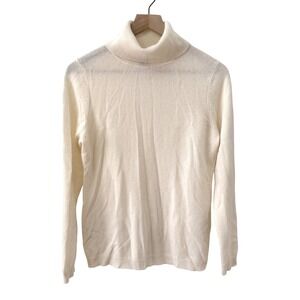Charter Club Turtleneck Sweater M Cream 100% Cashmere Luxury Knit Long Sleeve